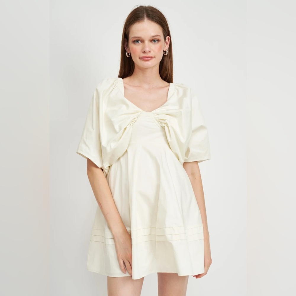 NWT EN SAISON Lila Mini Puff Sleeve Dress Sz S sweetheart neckline 100% cotton